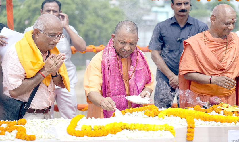 'Ram Mandir symbol of India's unity': Adityanath lays foundation stone of Ayodhya temple's Garbhagriha