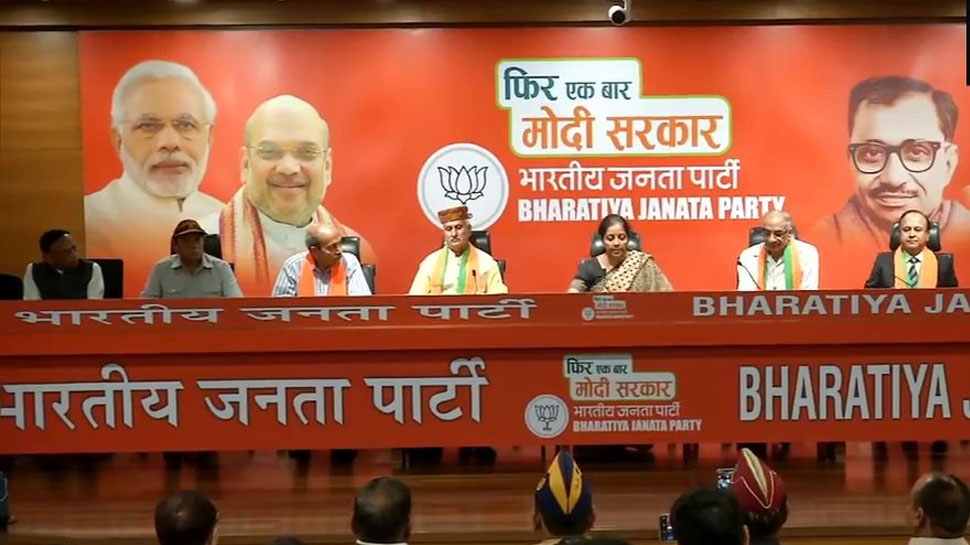 Seven Veteran officers join BJP at their HQ in presence of Defense Minister Nirmala Sitharaman.