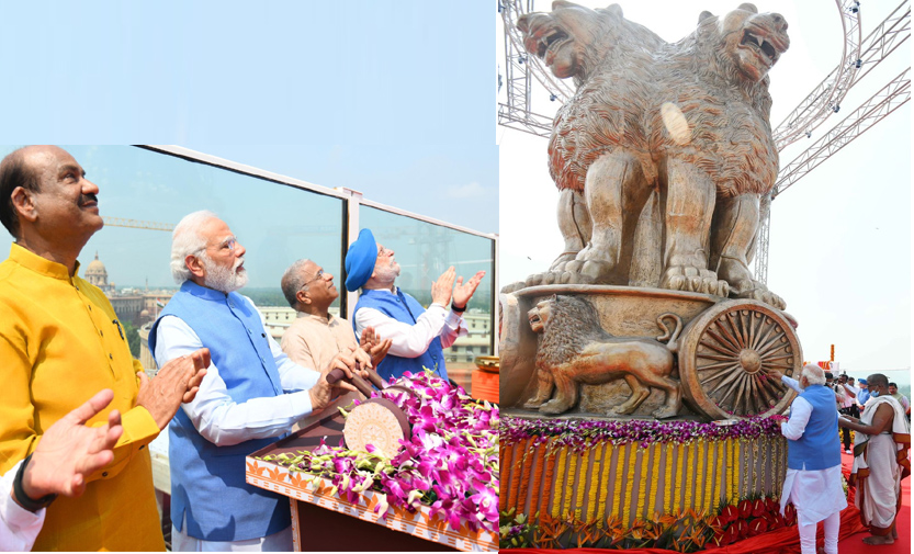 9,500 kg National Emblem crowns the new Parliament building 