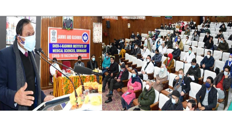Advisor Bhatnagar kick starts Covid-19 vaccination in Kashmir