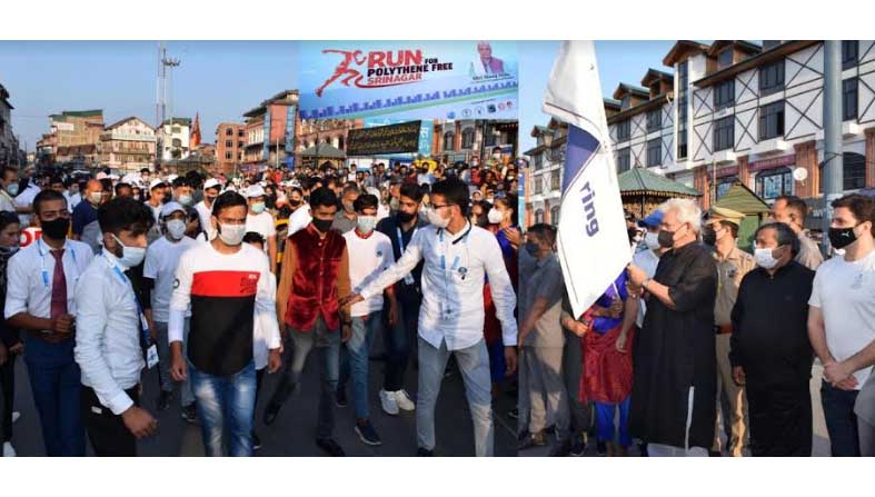 Lt Governor flags off “Run for Polythene-free Srinagar” from iconic Ghanta Ghar, Lal Chowk