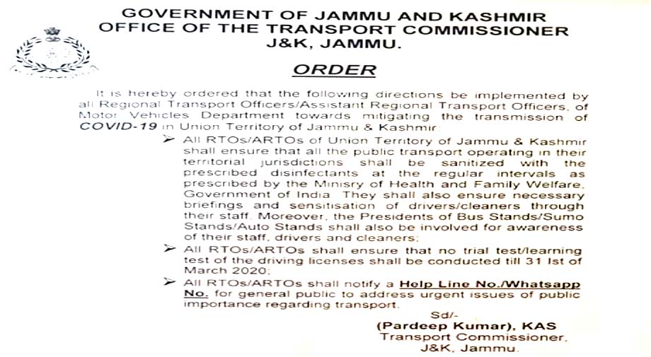 Driving License tests put on hold till 31st in J&K amid Corona fears