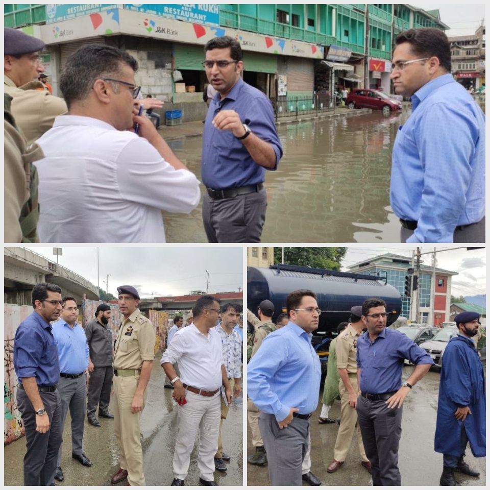 DC Srinagar takes firsthand assessment of water-logging situation after heavy rains
