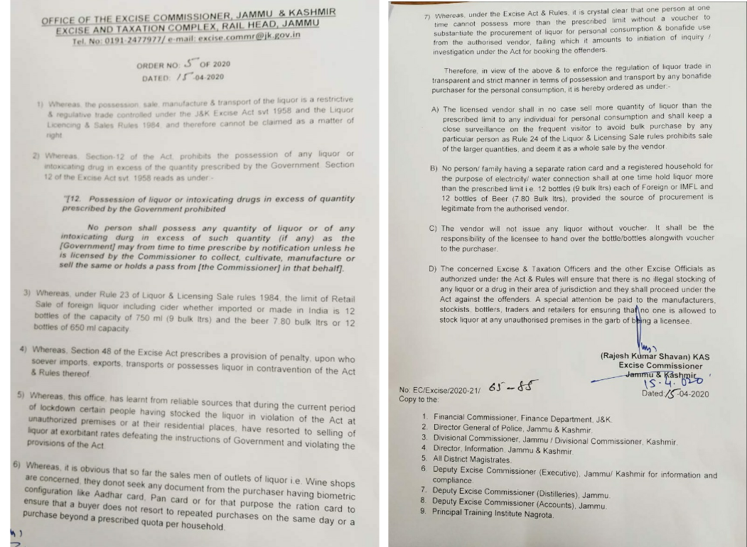 Excise Commissioner warns action against those having more than 12 Liquor Bottles at Home