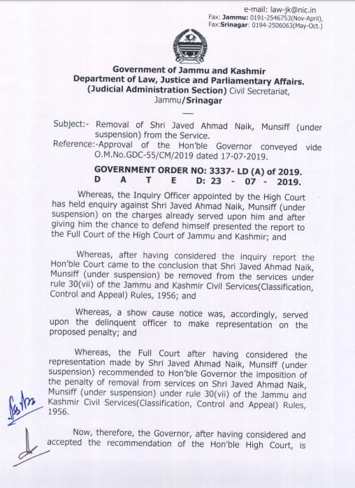  High Court approves termination of Munsiff Judge