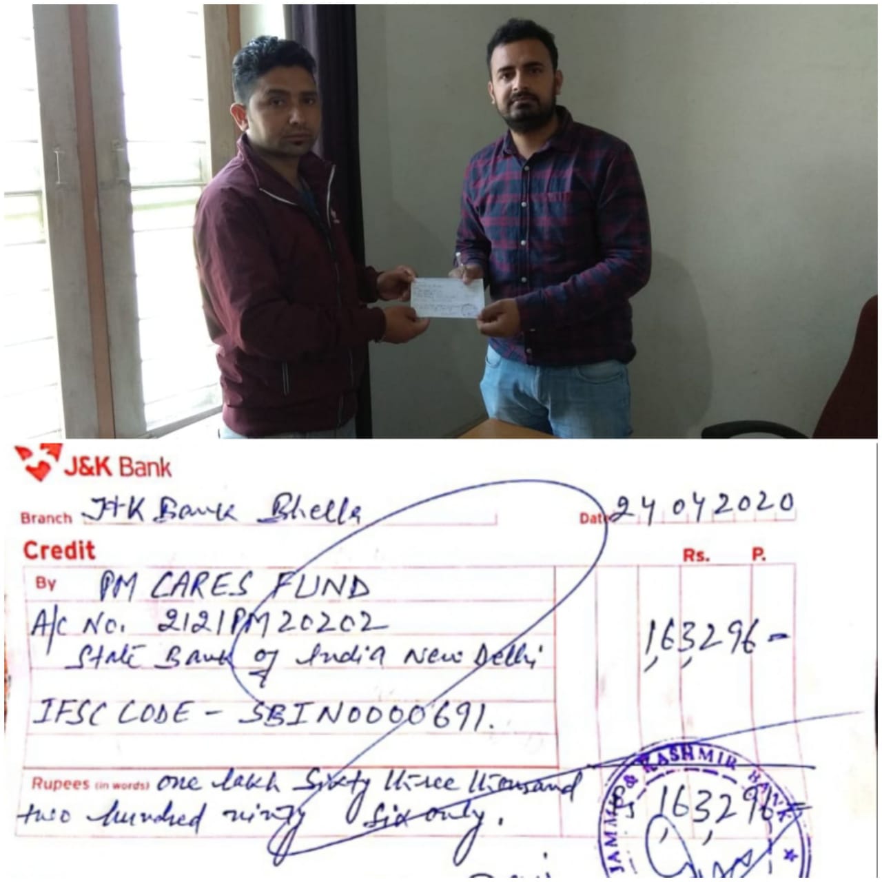 All J-K and Ladakh Teachers Federation District Unit Doda donates 1.63 Lakhs towards PM care fund