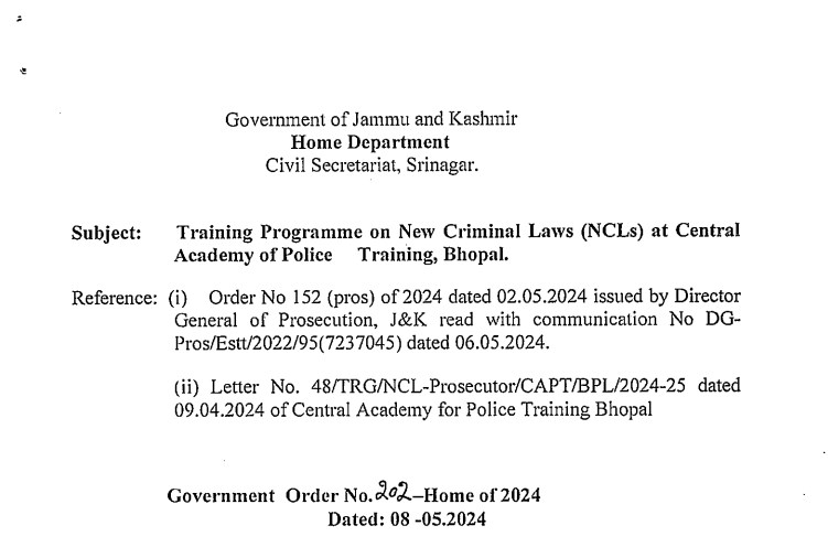 J&K: 96 Officers Deputed to attend training programme on New Criminal Laws