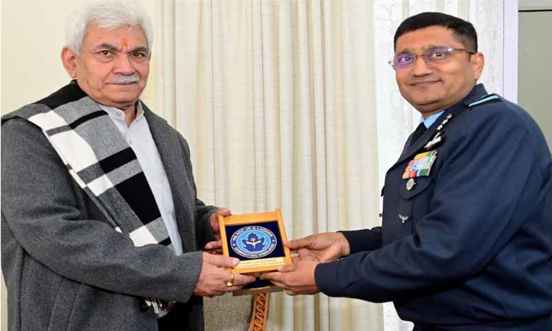 Air Vice Marshal Vikram Gaur calls on LG Manoj Sinha at Raj Bhawan