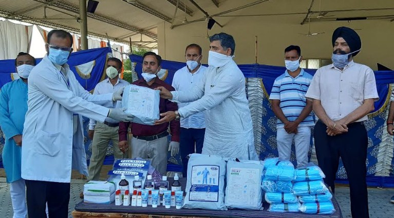 Jugal Kishore MP distributed PPE Kits ,Sanitizers,Masks at quarantine Center at Arnia 