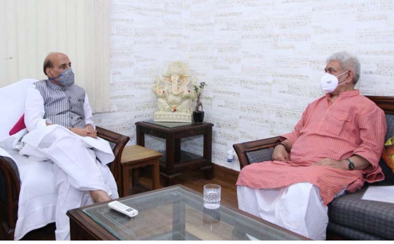 Lieutenant Governor Manoj Sinha met Defence Minister Rajnath Singh in New Delhi