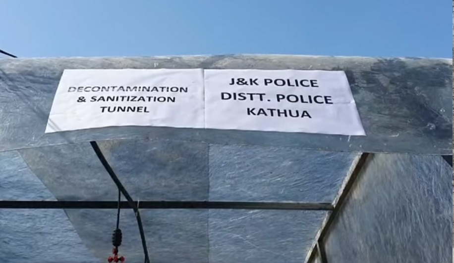 Sanitising tunnel installed outside Kathua police station
