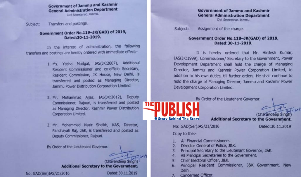 Government orders transfers and postings of IAS officers as Managing Directors of Powers Corporations