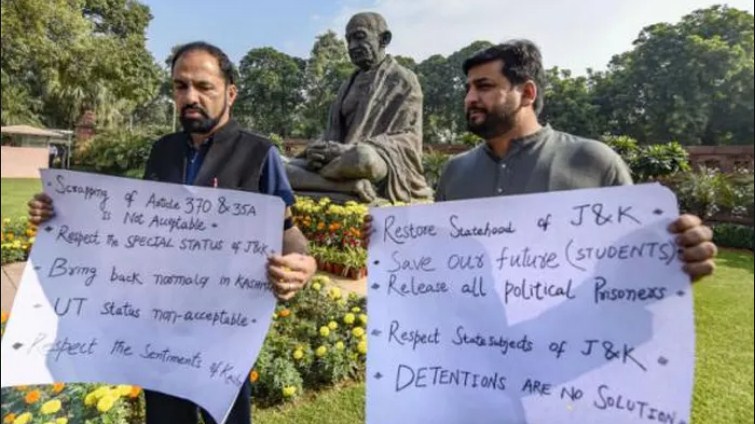 PDP MPs hold protest in Parliament against scrapping of special status to J&K