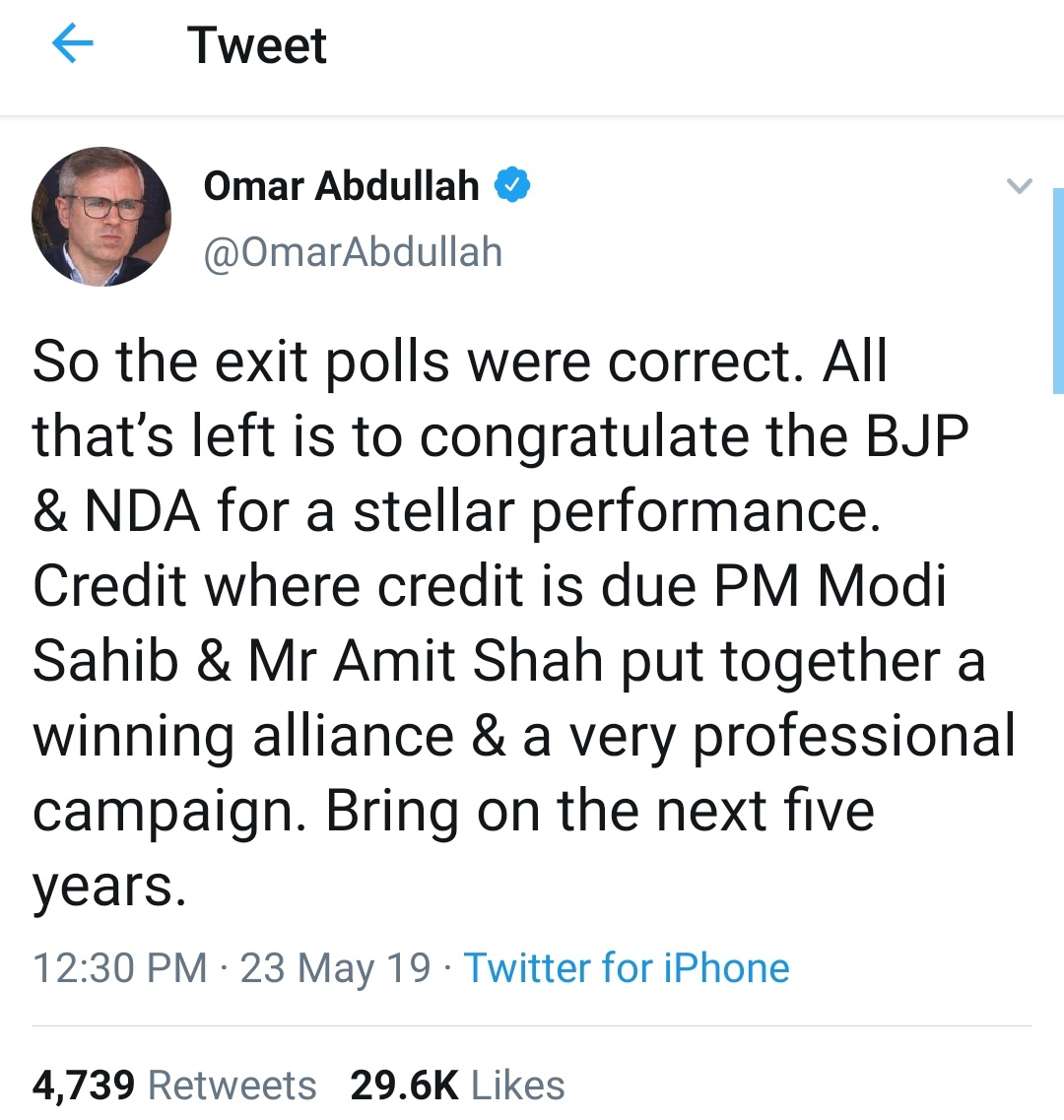 Omar congratulates Modi and Amit Shah for the BJPs stellar performance