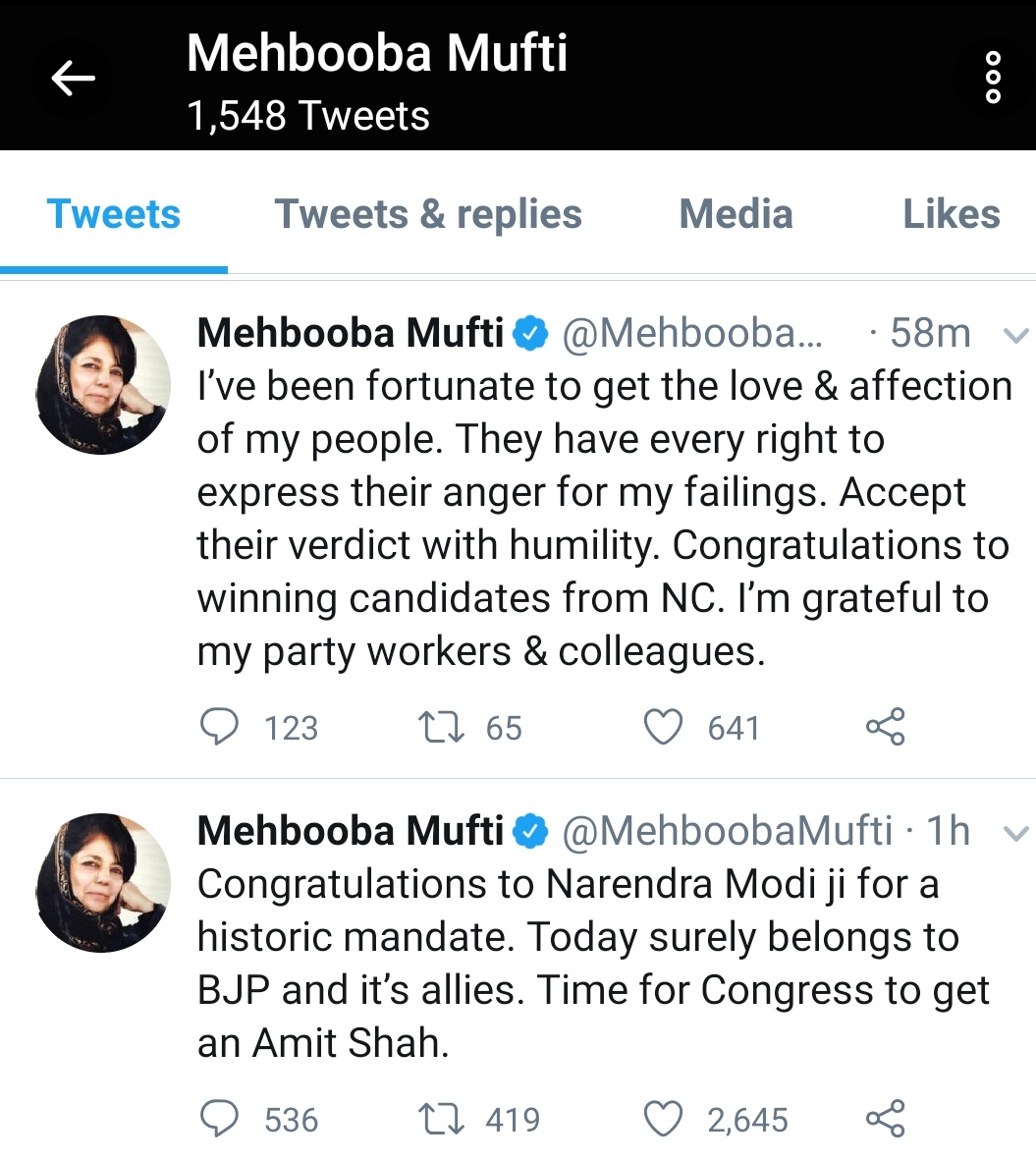 Mehbooba asks Congress to get an Amit Shah, accepts defeat