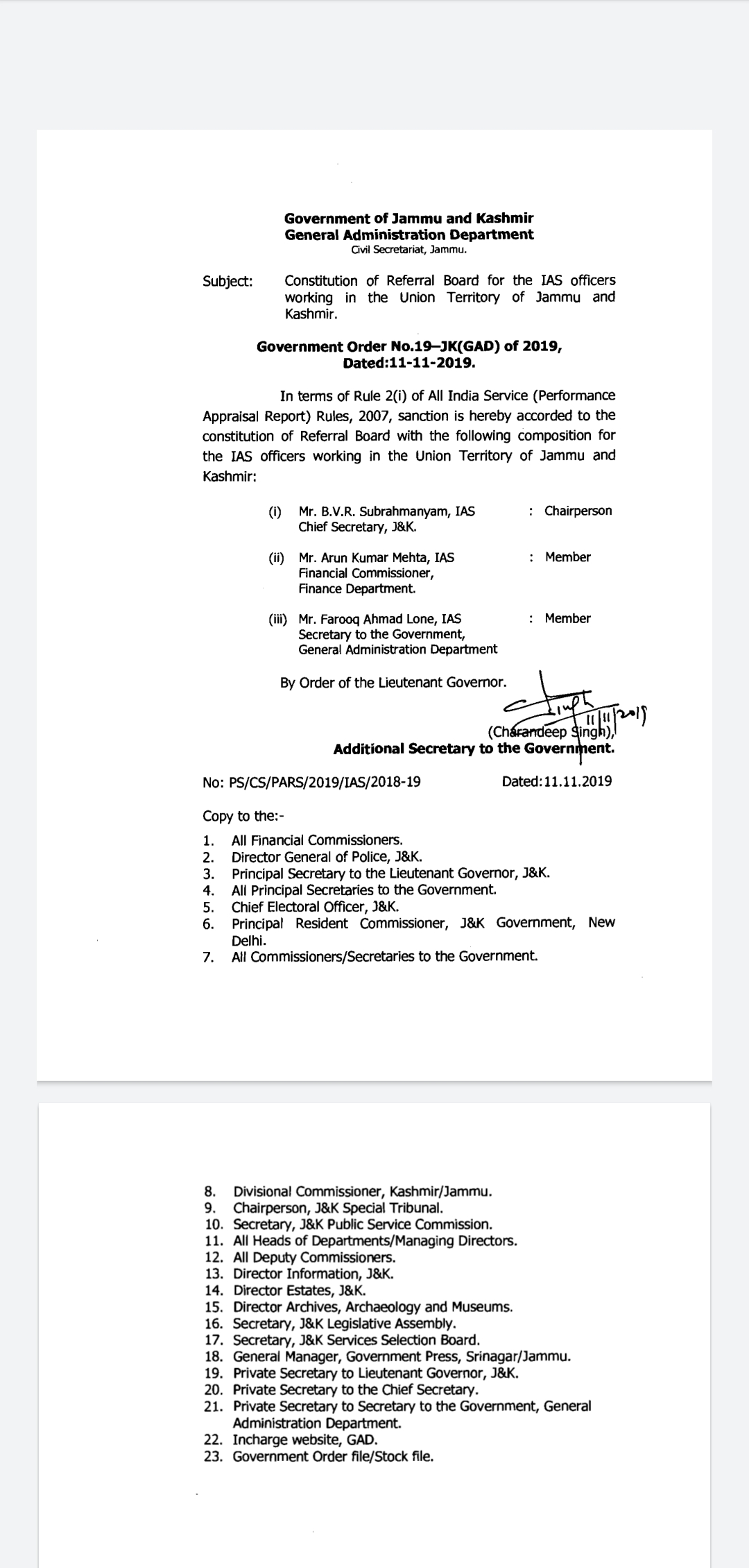Government orders constitution of 'Referral board' headed by Chief Secretary for cases related to IAS officers 