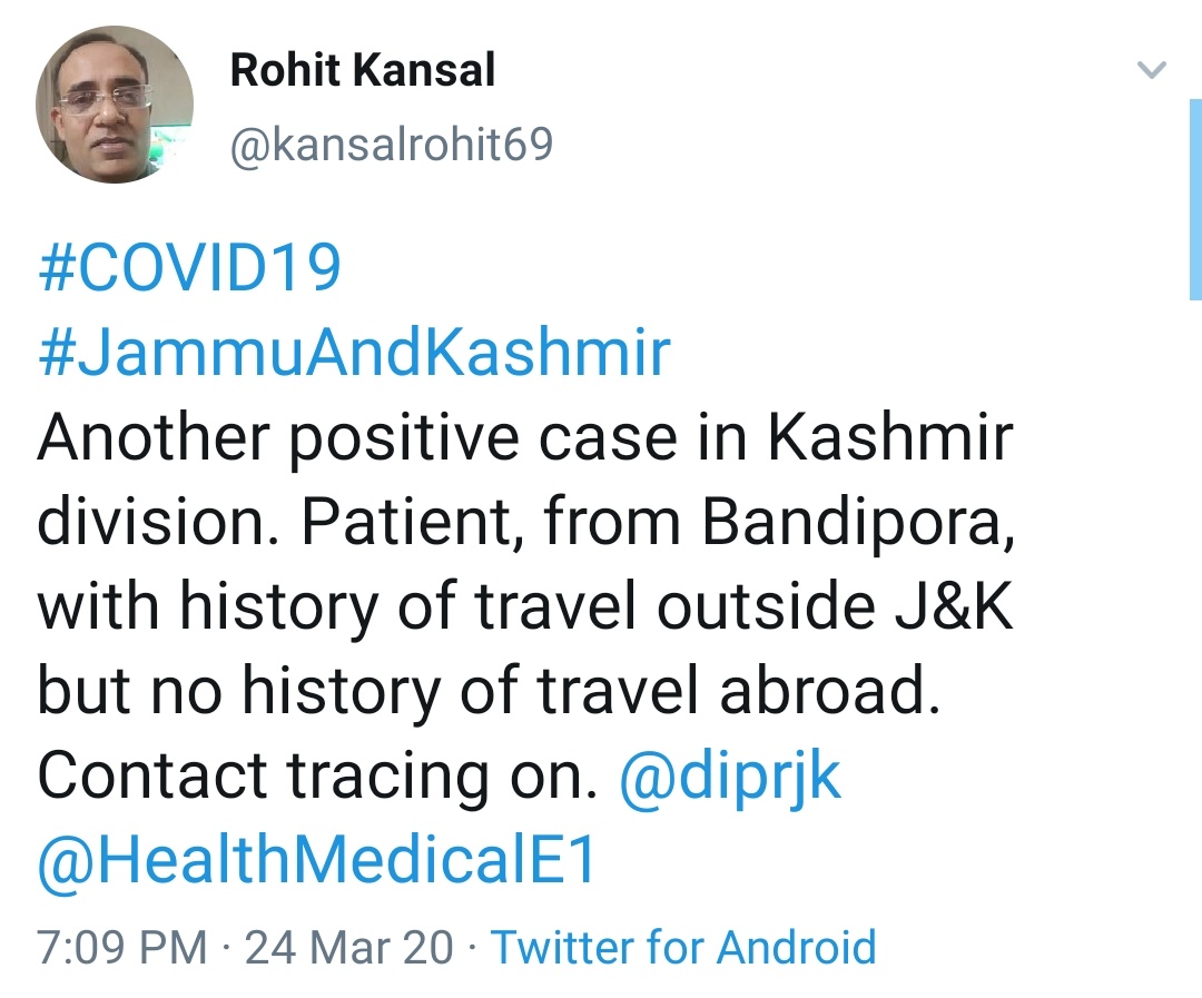 One more tests positive for Coronavirus, total cases rise to 4 in Kashmir 