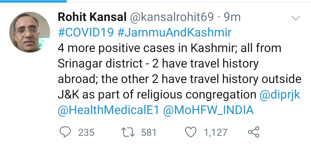 4 more positive cases in Kashmir, cases in J&K rise to 18