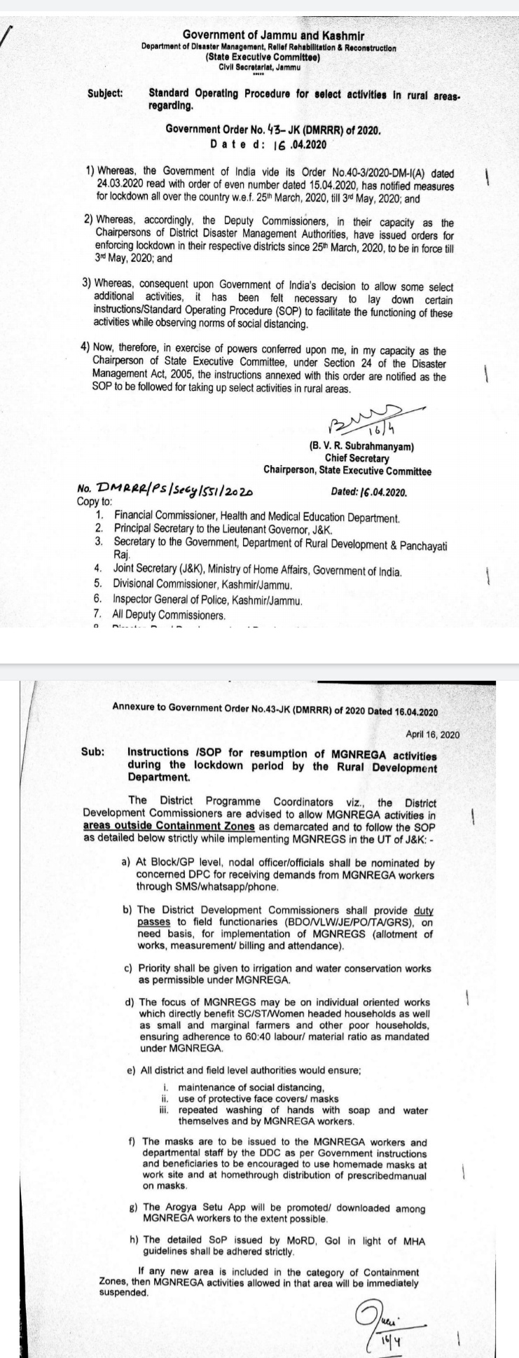 Government issues SOPs for resumption of select activities in Rural areas including MNRGEGA