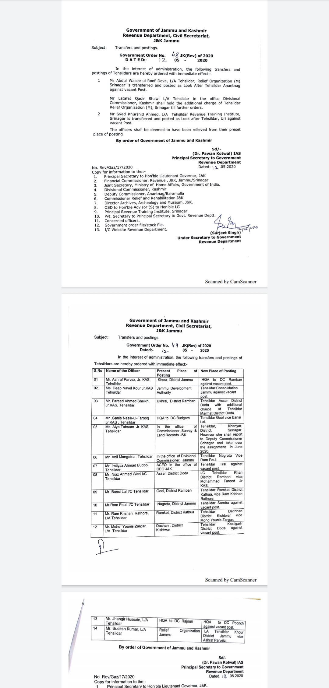 Government orders Transfers and Postings of 16 Tehsildars 