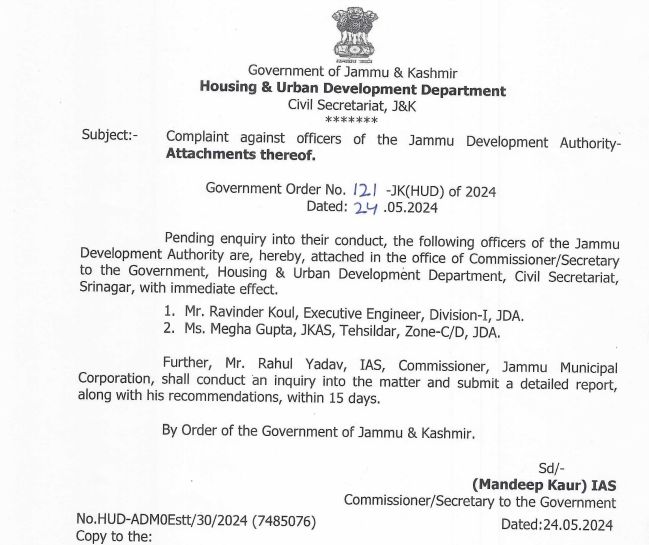 J&K Govt Attaches Two JDA Officers