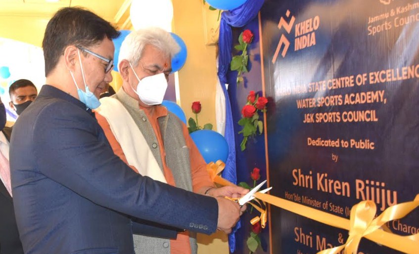 Lt Governor Manoj Sinha, Union MoS Kiren Rijiju inaugurate Khelo India Centre of Excellence "Water Sports Academy" at Nehru Park