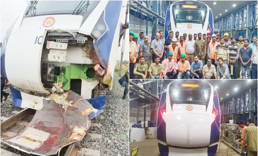 Vande Bharat gets a 'nosejob' hours after collision with buffaloes; FIR against owners of cattle