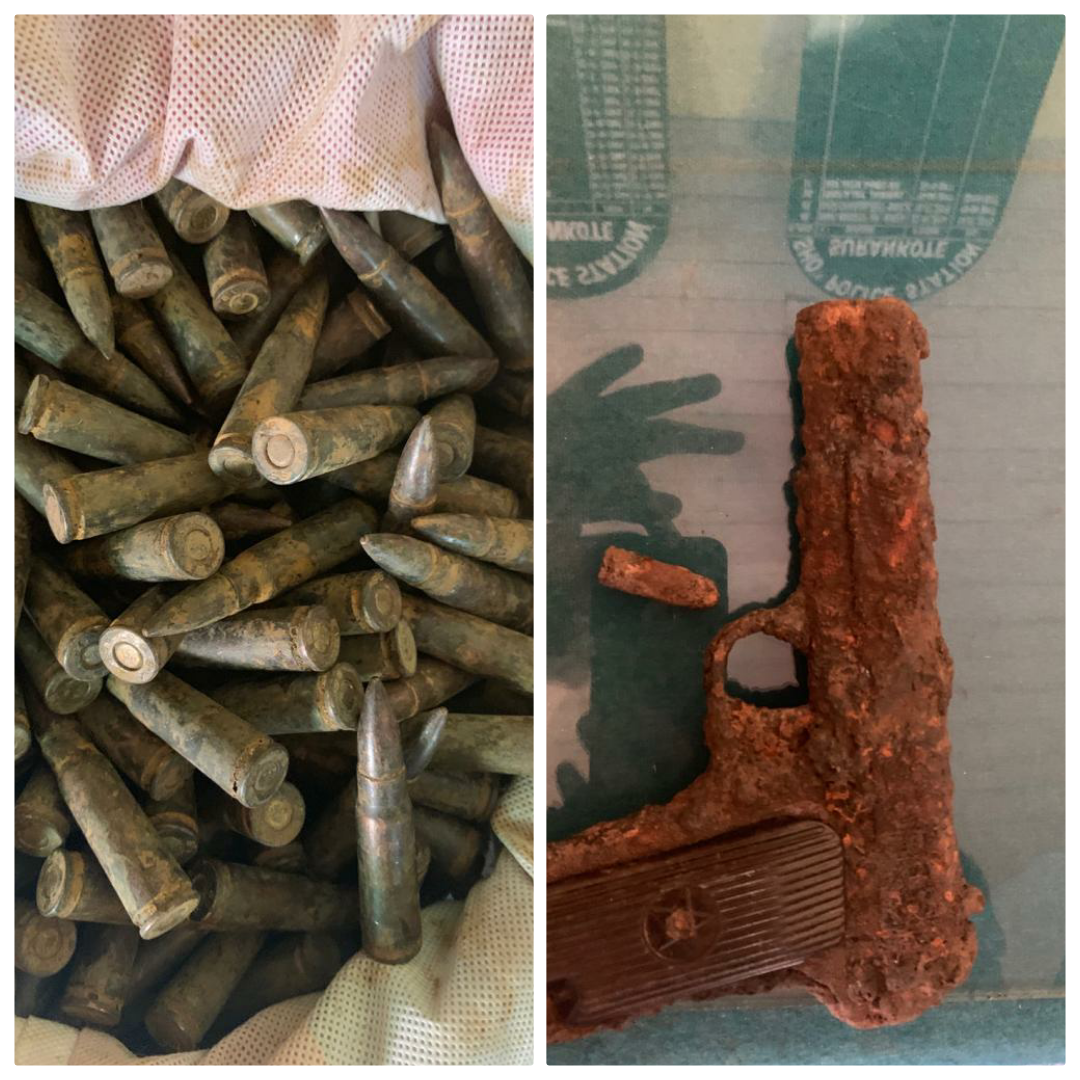 Pistol and live ammunition recovered by Army in Surankote 