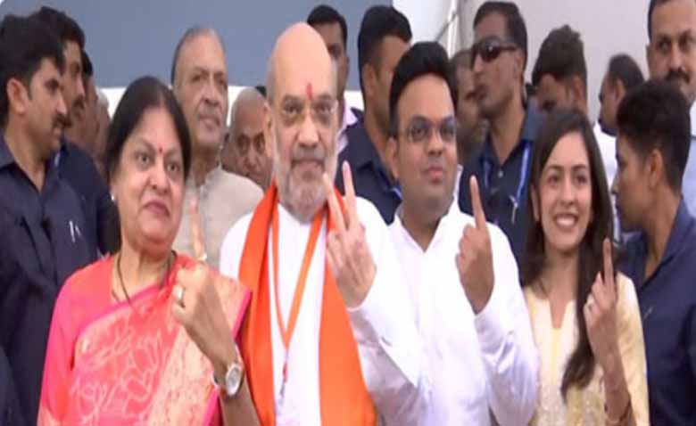 Home Minister Amit Shah casts his vote for third phase of Lok Sabha elections in Ahmedabad