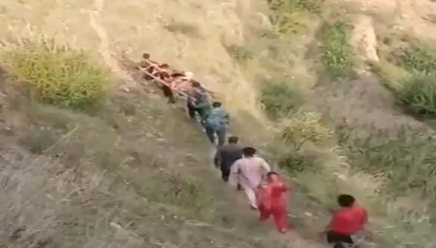 Patient carried on makeshift stretcher in Doda region of Jammu and Kashmir