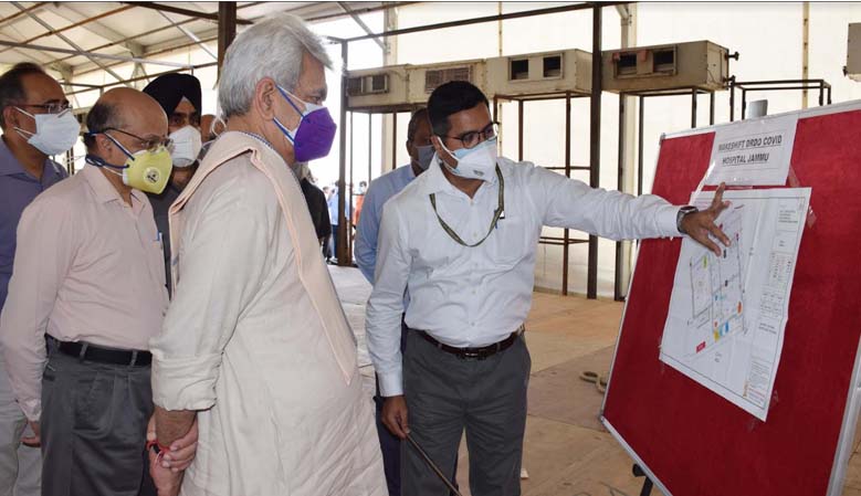 Lt Governor visits GMC Jammu and DRDO’s 500-bedded under construction Covid hospital site at Bhagwati Nagar