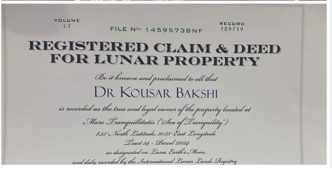 Kashmiri doctor buys piece of Land on Moon