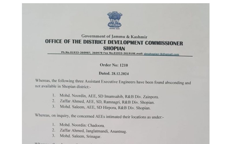 J&K: 3 Engineers Suspended in Shopian for absence during Snow Clearance Operations