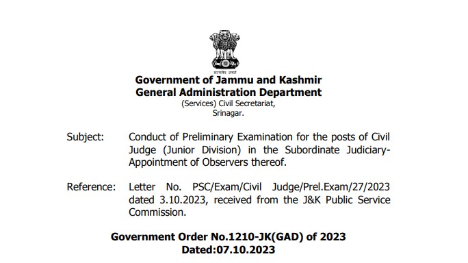 Appointment of Observers for conduct of Civil Judge ;