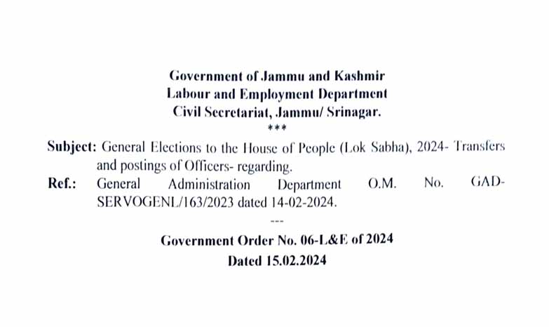 Government orders transfers and postings of 11 JKAS officers in Labour department