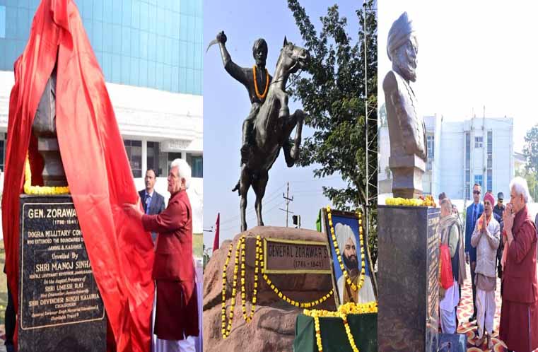 Lt Governor unveils statue of General Zorawar Singh at Jammu University