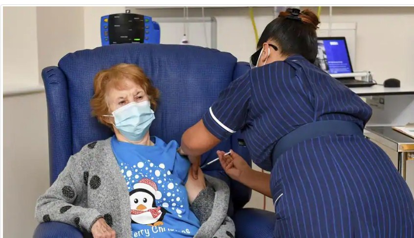 90-year-old British woman is first to receive Pfizer Covid-19 vaccine shot