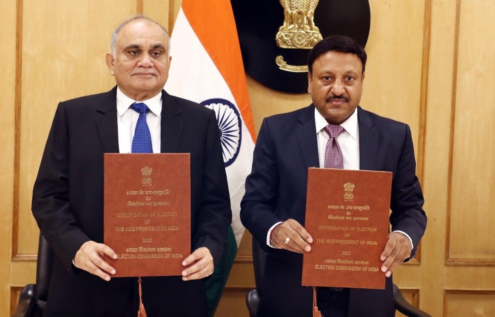 Next Vice President: EC issues certificate of election to Jagdeep Dhankhar