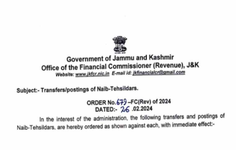 FC(R) orders transfers and postings of 119 Naib Tehsildars