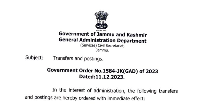 Govt orders Transfers and postings of 06 JKAS officers