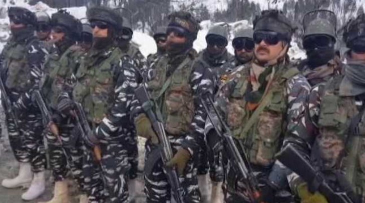 CRPF Personnel Perform Duties Braving Harsh Weather In J-K