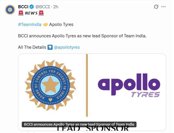 Apollo Tyres named new sponsor for Indian cricket team after Dream11 exit