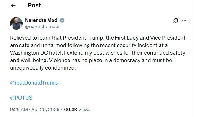 PM Modi on Trump event shooting, says 'violence has no place in democracy'