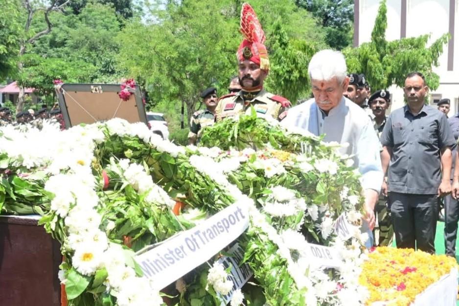 LG Manoj Sinha pays tribute to BSF Constable Deepak Chingakham during wreath laying ceremony