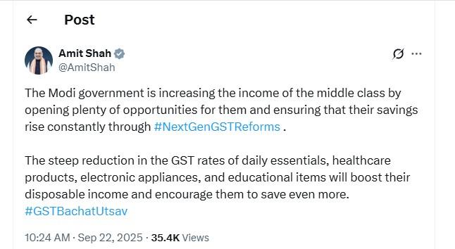 Next-Gen GST reforms testament to Modi's resolve to serve poor, farmers: Amit Shah