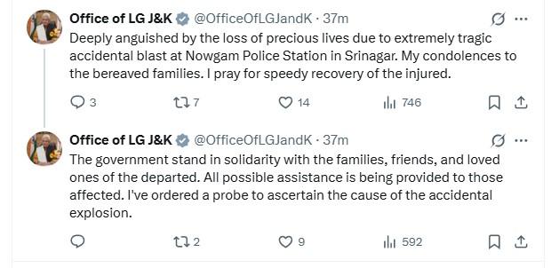 LG Sinha Expresses Deep Anguish Over Nowgam PS Blast, Orders Probe