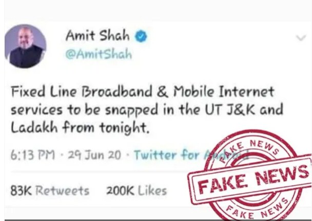 Home Minister's Tweet Of Scrapping Broadband, Mobile Services In J-K, Ladakh Fake: MHA