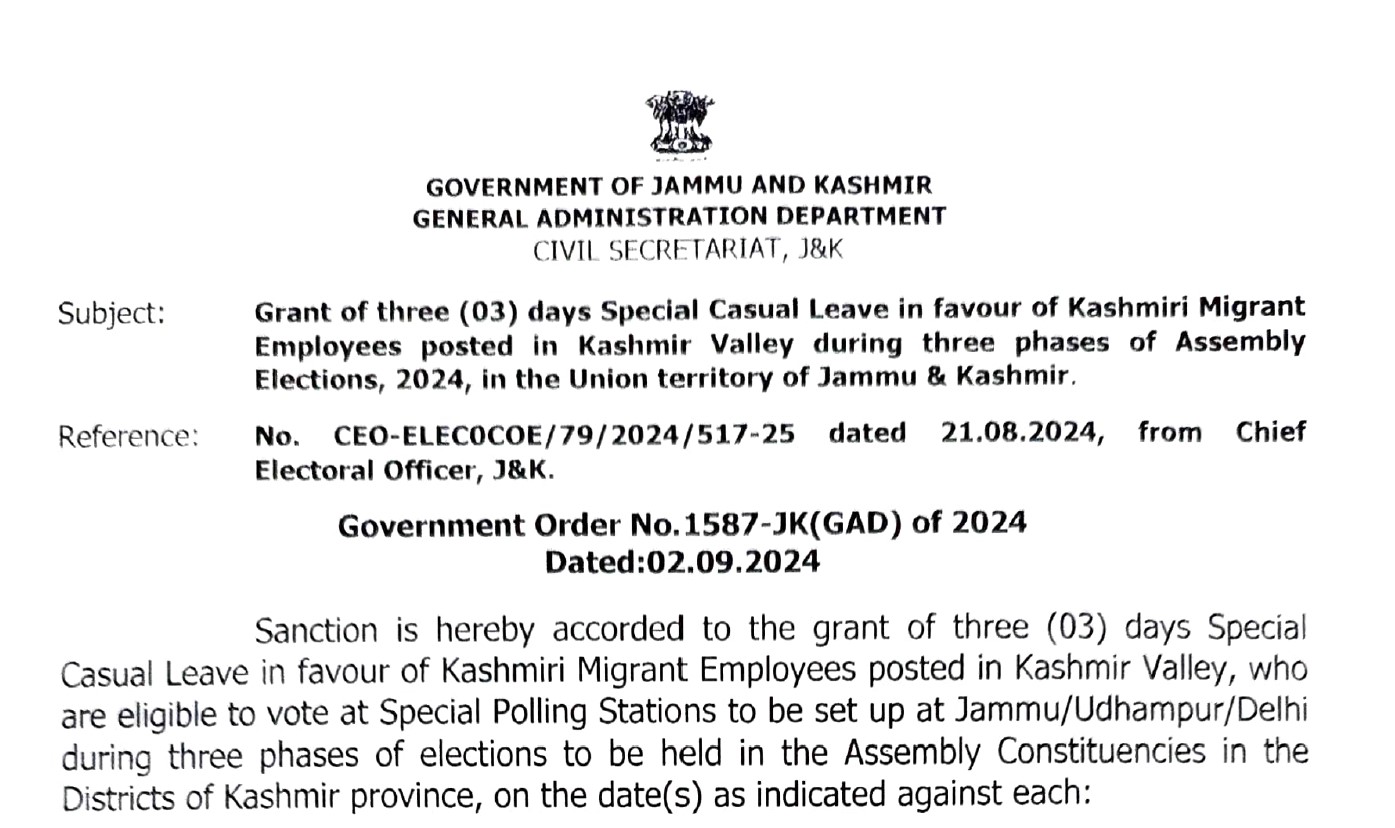 J&K elections: Govt grants three-day casual leave to migrant employees
