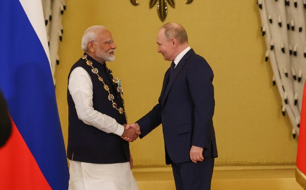 Vladimir Putin awards PM Modi Russia's highest civilian honour for 'outstanding service'