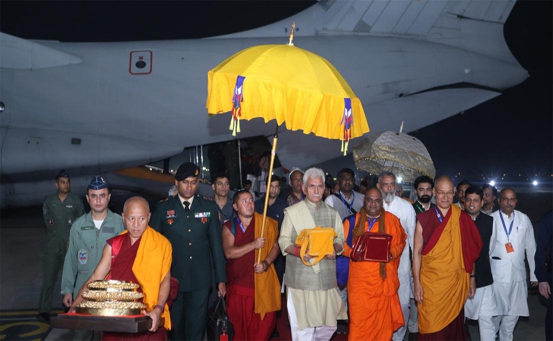LG Manoj Sinha returns to India with holy relics of Lord Buddha